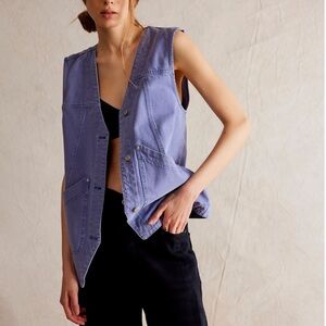 NWT! Free People We The Free Valerie Waistcoat Vest Blue Heron Large